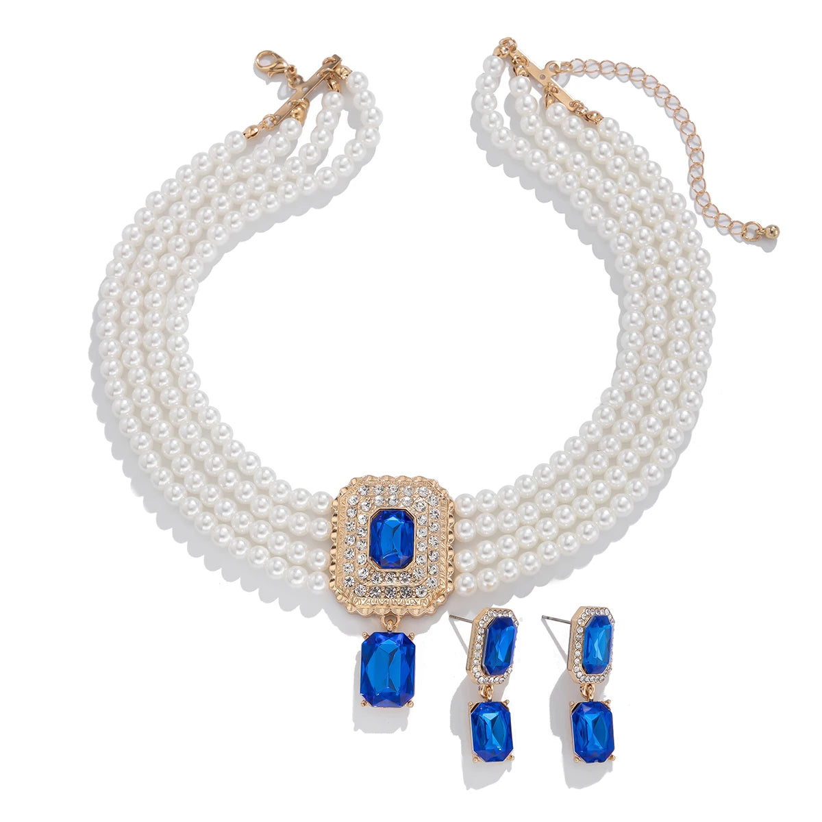 Timeless Pearl Multi-Strand Necklace & Rhinestone Earrings – Perfect for Wedding Elegance