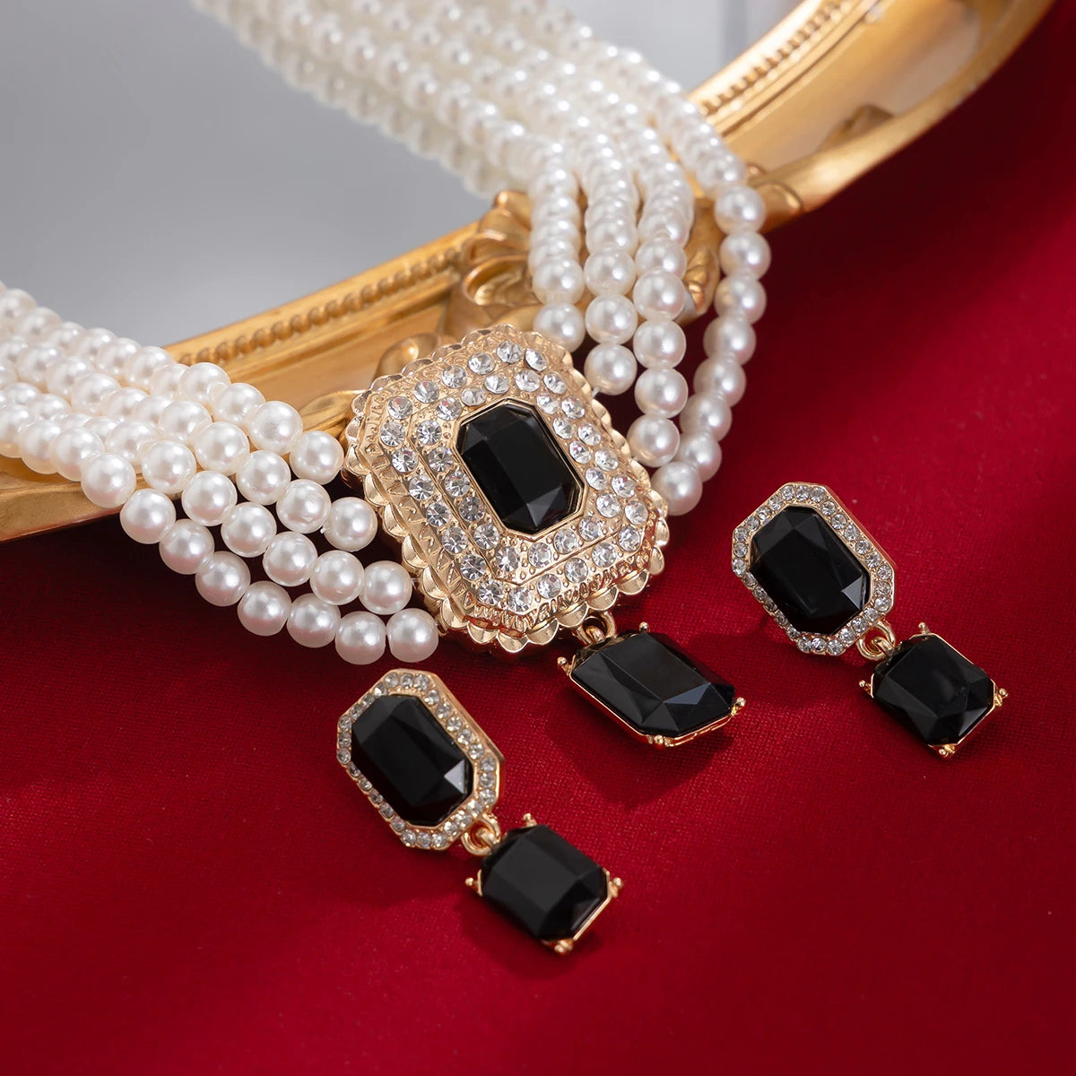 Timeless Pearl Multi-Strand Necklace & Rhinestone Earrings – Perfect for Wedding Elegance
