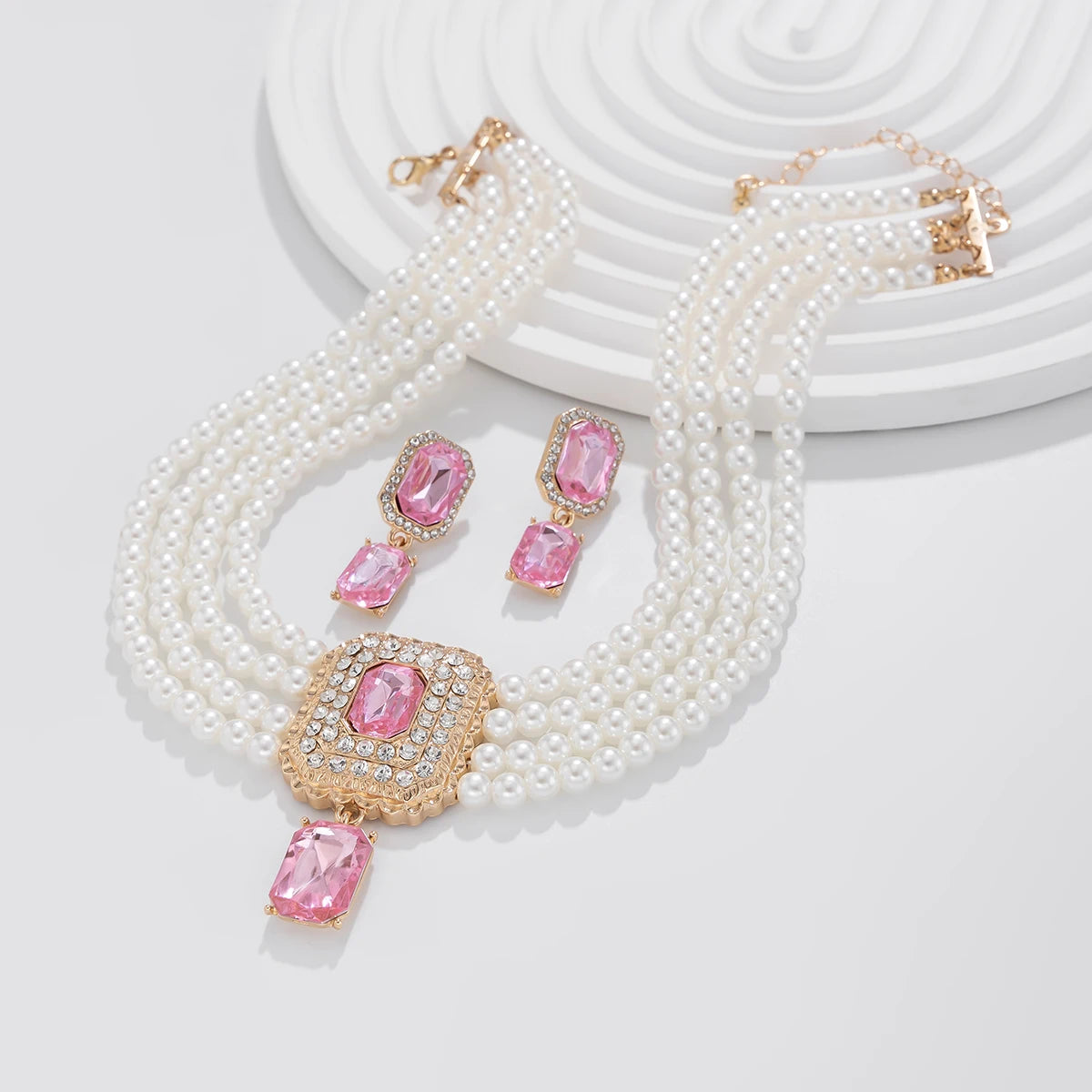 Timeless Pearl Multi-Strand Necklace & Rhinestone Earrings – Perfect for Wedding Elegance