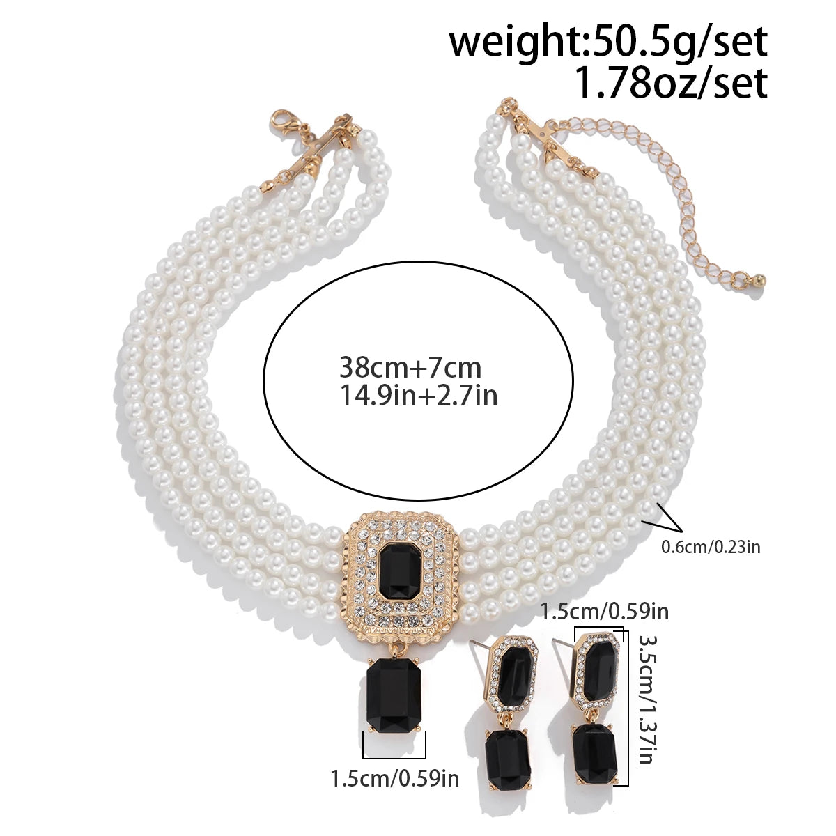 Timeless Pearl Multi-Strand Necklace & Rhinestone Earrings – Perfect for Wedding Elegance